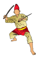 le guerrier silat tient deux machettes png