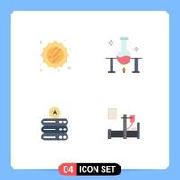 Stock Vector Icon Pack of 4 Line Signs and Symbols for sun data storage laboratory science experiment storage Editable Vector Design Elements