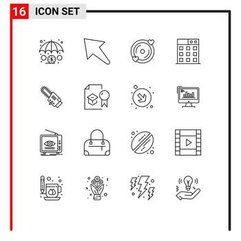 User Interface Pack of 16 Basic Outlines of certificate blade heart circular technology Editable Vector Design Elements