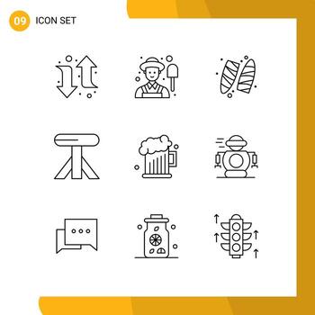User Interface Pack of 9 Basic Outlines of human father surfboard dad table Editable Vector Design Elements