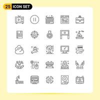 25 Thematic Vector Lines and Editable Symbols of travel bag healthy diet alert web Editable Vector Design Elements