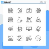 Set of 16 Modern UI Icons Symbols Signs for celebration geography camera web world Editable Vector Design Elements