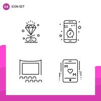 Outline Icon set Pack of 4 Line Icons isolated on White Background for responsive Website Design Print and Mobile Applications vector