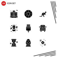 Set of 9 Modern UI Icons Symbols Signs for cable green anomal energy kangaroo Editable Vector Design Elements