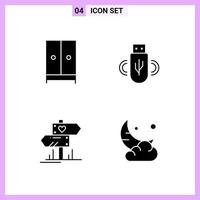 4 Icons in Solid Style Glyph Symbols on White Background Creative Vector Signs for Web mobile and Print