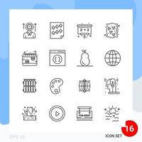 Modern Pack of 16 Icons Line Outline Symbols isolated on White Backgound for Website designing vector