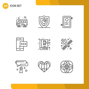 Modern Set of 9 Outlines and symbols such as book smart phone assignment phone message Editable Vector Design Elements