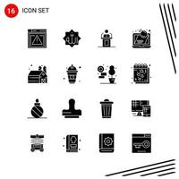 Collection of 16 Vector Icons in solid style Pixle Perfect Glyph Symbols for Web and Mobile Solid Icon Signs on White Background 16 Icons