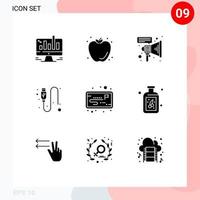 Group of 9 Modern Solid Glyphs Set for strategy wire summer usb cable Editable Vector Design Elements