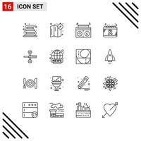 Pictogram Set of 16 Simple Outlines of controls world music health cancer Editable Vector Design Elements