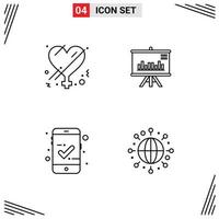 Group of 4 Modern Filledline Flat Colors Set for female checked romance graph global Editable Vector Design Elements