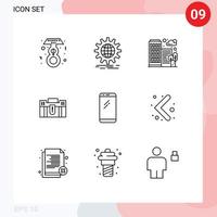 9 User Interface Outline Pack of modern Signs and Symbols of suitcase holding building case briefcase Editable Vector Design Elements