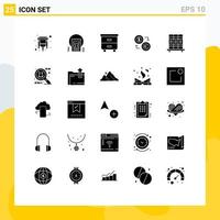 Mobile Interface Solid Glyph Set of 25 Pictograms of euro currency web coins interior Editable Vector Design Elements