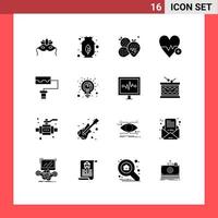 16 Universal Solid Glyphs Set for Web and Mobile Applications planning pattern food plus heart beat Editable Vector Design Elements