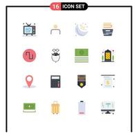 Set of 16 Commercial Flat Colors pack for sound housekeeping sets clothes moon Editable Pack of Creative Vector Design Elements