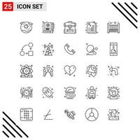 conjunto perfecto de píxeles de 25 iconos de línea conjunto de iconos de esquema para el diseño de sitios web y la interfaz de aplicaciones móviles vector