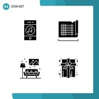 Solid Glyph Pack of 4 Universal Symbols of communications home player drafting sofa Editable Vector Design Elements