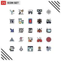 Group of 25 Filled line Flat Colors Signs and Symbols for collection molecule game pad chemistry protection Editable Vector Design Elements