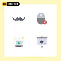 Mobile Interface Flat Icon Set of 4 Pictograms of moustache mouse male devices coffee Editable Vector Design Elements