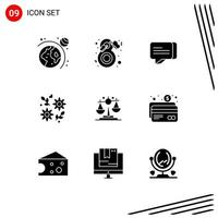 Set of 9 Commercial Solid Glyphs pack for justice balance chat wedding gift Editable Vector Design Elements