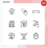 conjunto de 9 iconos modernos de la interfaz de usuario signos de símbolos para los elementos de diseño vectorial editables del bolso escolar eco bio hang vector