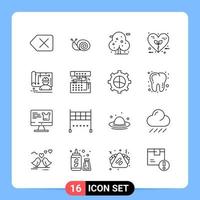 16 Line Black Icon Pack Outline Symbols for Mobile Apps isolated on white background 16 Icons Set vector