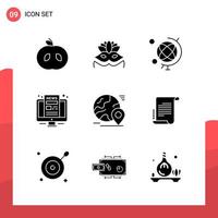 Pack of 9 Universal Glyph Icons for Print Media on White Background vector