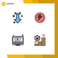 Filledline Flat Color Pack of 4 Universal Symbols of arrow computer straight voltage screen Editable Vector Design Elements