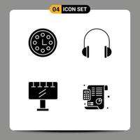 4 Universal Solid Glyphs Set for Web and Mobile Applications achievement sign board wreath headset slogan Editable Vector Design Elements