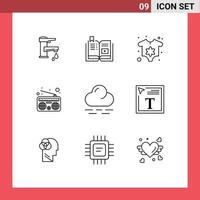 User Interface Pack of 9 Basic Outlines of cloud media tutorial communication clothes Editable Vector Design Elements