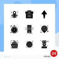 9 Thematic Vector Solid Glyphs and Editable Symbols of camping navigation investment fix watch Editable Vector Design Elements