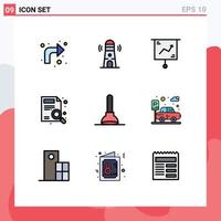 Set of 9 Modern UI Icons Symbols Signs for plunger report business magnifier presentation Editable Vector Design Elements