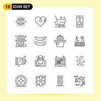 16 iconos creativos para el diseño moderno de sitios web y aplicaciones móviles receptivas 16 símbolos de contorno signos sobre fondo blanco paquete de 16 iconos vector