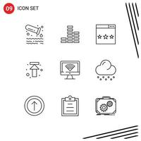 9 Outline concept for Websites Mobile and Apps monitor upload media up arrow Editable Vector Design Elements