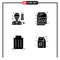 Set of 4 Solid Style Icons for web and mobile Glyph Symbols for print Solid Icon Signs Isolated on White Background 4 Icon Set vector