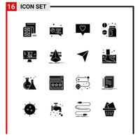 Set of 16 Vector Solid Glyphs on Grid for marketing monitor like wellness healthcare Editable Vector Design Elements