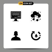 Universal Icon Symbols Group of 4 Modern Solid Glyphs of live support digital music drop Editable Vector Design Elements