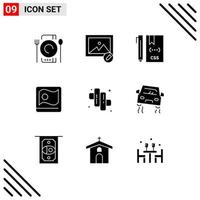 Group of 9 Modern Solid Glyphs Set for candy bangla coding asian bangladesh Editable Vector Design Elements