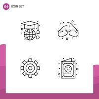 Editable Vector Line Pack of 4 Simple Filledline Flat Colors of education job glasses geek universal Editable Vector Design Elements