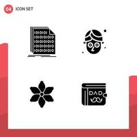 Mobile Interface Solid Glyph Set of 4 Pictograms of binary nature data facial wallet Editable Vector Design Elements