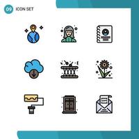 Mobile Interface Filledline Flat Color Set of 9 Pictograms of multimedia drum contacts download cloud Editable Vector Design Elements