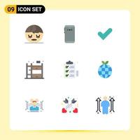 Universal Icon Symbols Group of 9 Modern Flat Colors of tasks checklist check bunk bed home Editable Vector Design Elements