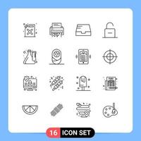 16 User Interface Outline Pack of modern Signs and Symbols of unlock safety information padlock mailbox Editable Vector Design Elements