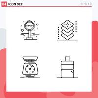 Mobile Interface Line Set of 4 Pictograms of board mass coding layers scales Editable Vector Design Elements