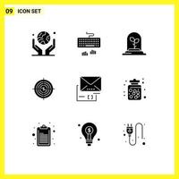 9 Thematic Vector Solid Glyphs and Editable Symbols of funds cash typing business target Editable Vector Design Elements