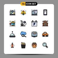 conjunto de pictogramas de 16 líneas llenas de colores planos simples de programación de teléfonos inteligentes de mano de obra móvil de iphone elementos de diseño de vectores creativos editables