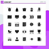 Set of 25 Commercial Solid Glyphs pack for map sitting globe office chair Editable Vector Design Elements