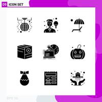 Solid Icon set Pack of 9 Glyph Icons isolated on White Background for Web Print and Mobile vector