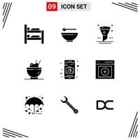 Solid Glyph Pack of 9 Universal Symbols of communication camera filter application food Editable Vector Design Elements