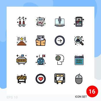 16 líneas llenas de colores planos vectoriales temáticos y símbolos editables de elementos de diseño de vectores creativos editables del cubo de subida de la computadora de éxito zip